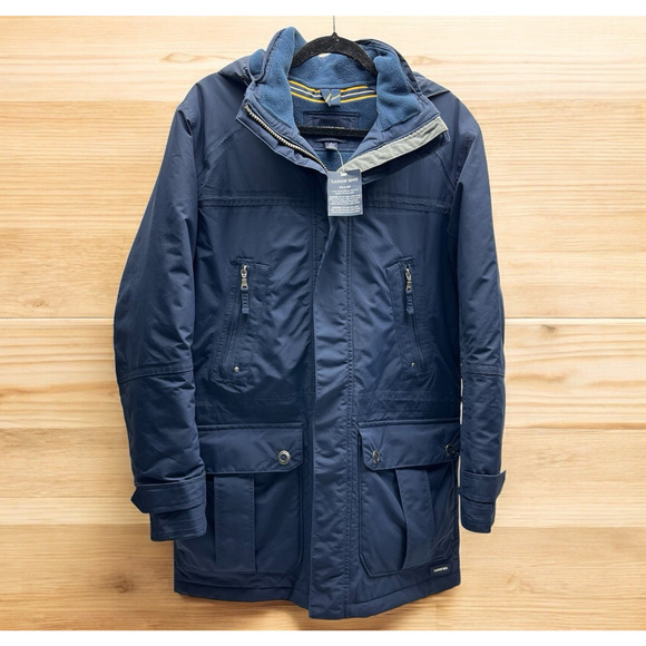 Lands’ End Squall Waterproof Rain Parka Coat Hooded Insulated Navy Size S NWT - Picture 1 of 11